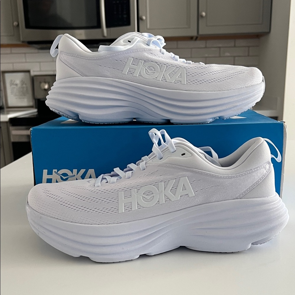 Hoka Bondi 8 All-White Athletic Sneakers